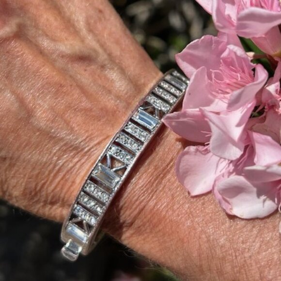 GIVENCHY Silver Rhinestone Art Deco Hinged BRACELET - Picture 1 of 9